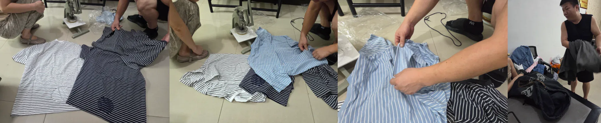 Checking a reference garment sample with a factory manager in China before production